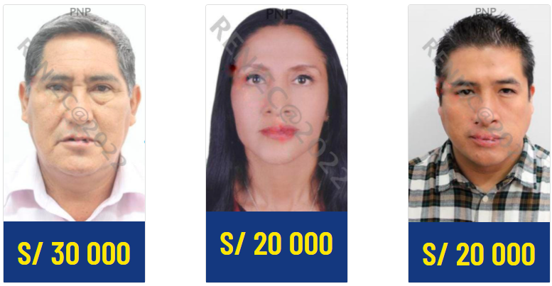 Ofrecen recompensa por ubicación y captura de Juan Alvarado, Luz Rodríguez y Luis Bedregal