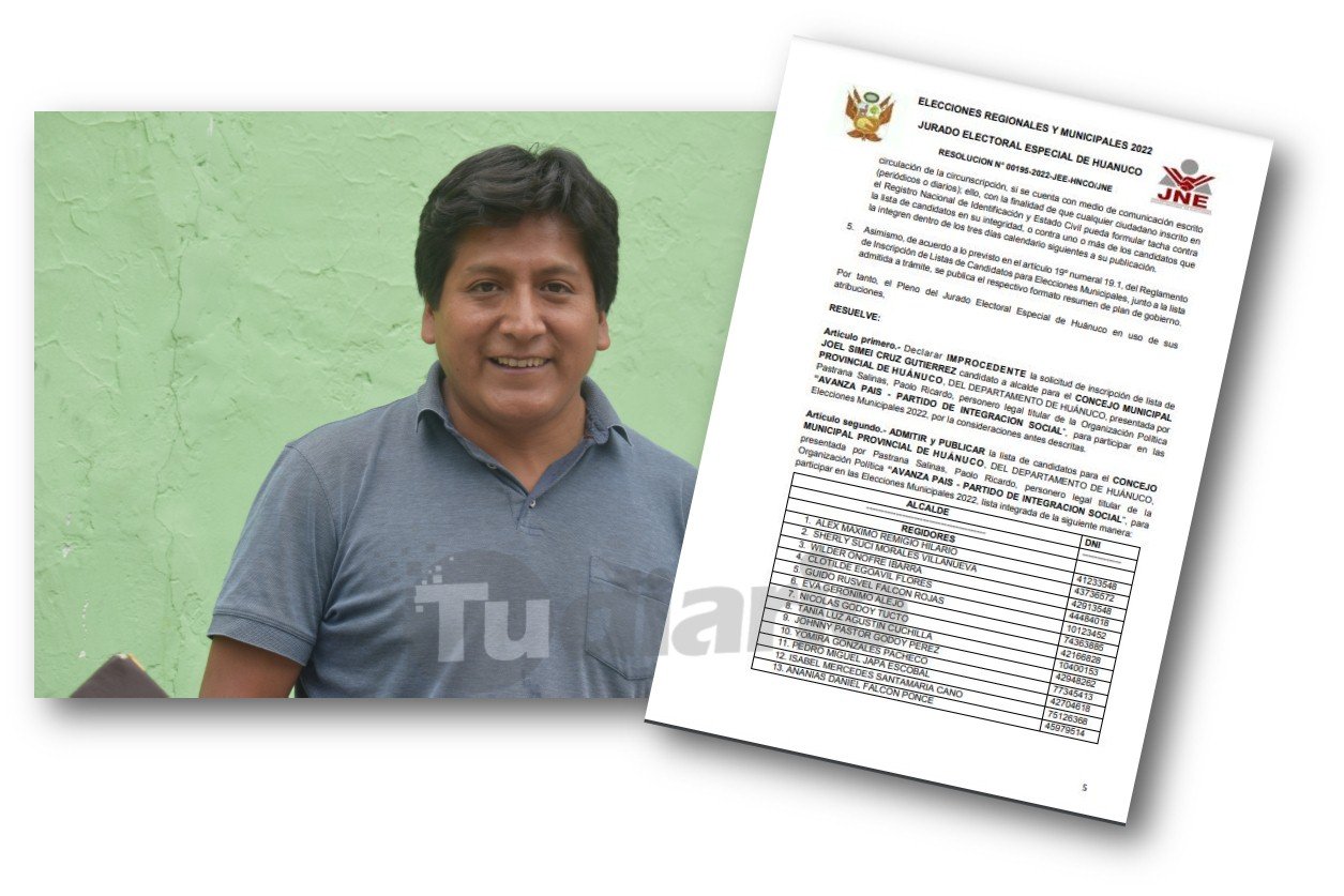 JEE declaró improcedente inscripción del burgomaestre de San Rafael para alcaldía de Huánuco