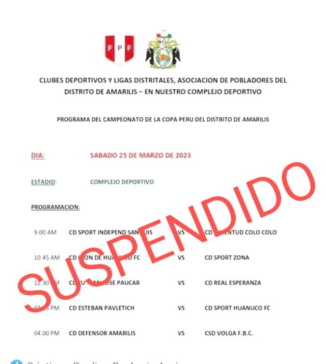Suspendieron partidos en Huánuco, Amarilis y Pillco Marca