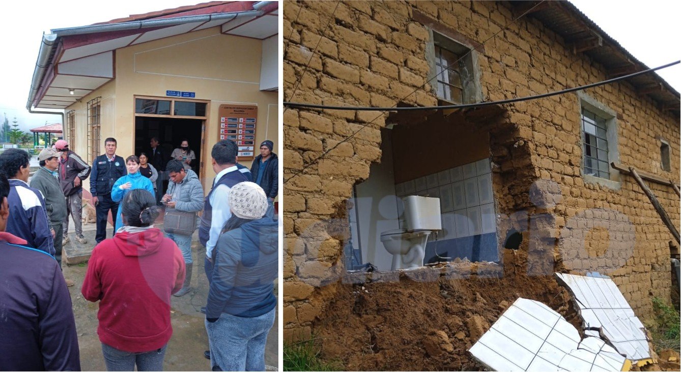 Vetusta pared de adobe del puesto de salud de Malconga colapsó, será reubicado a un tambo comunal