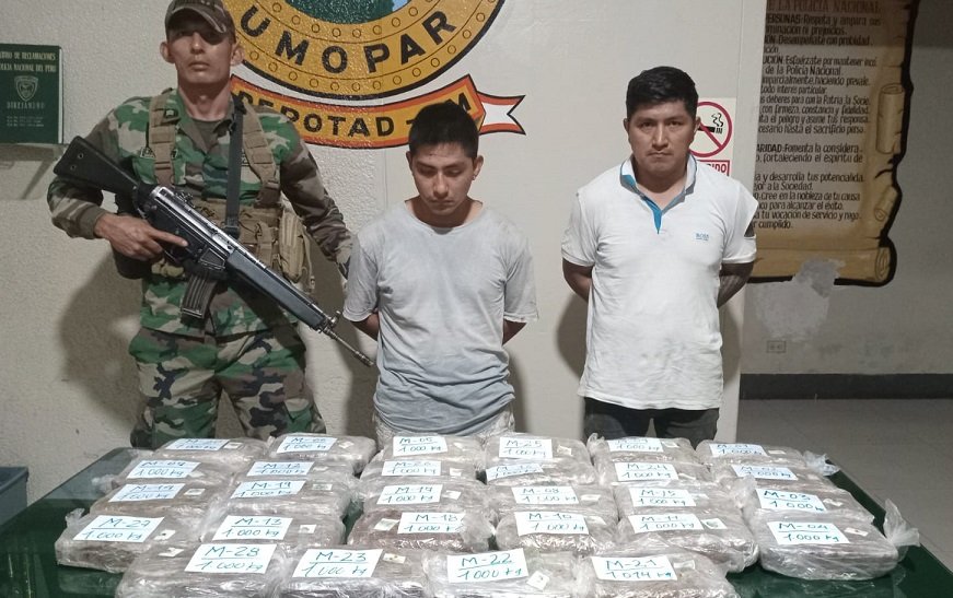 Decomisan 28 kilos de pasta básica de cocaína y detienen a dos personas