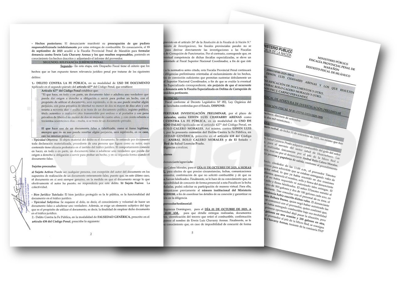 Fiscalía inicia investigación a comisario de Huacrachuco por caso de combustible