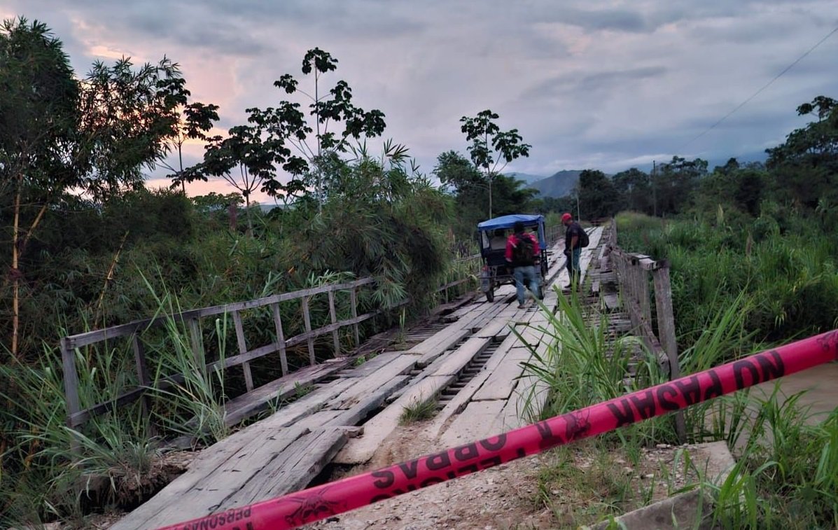 Pobladores alertan sobre inminente colapso del puente Frejol en Paraíso